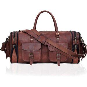 Weekender Leather Duffel Bag Overnight Women Men Girls Boys Vintage Travel